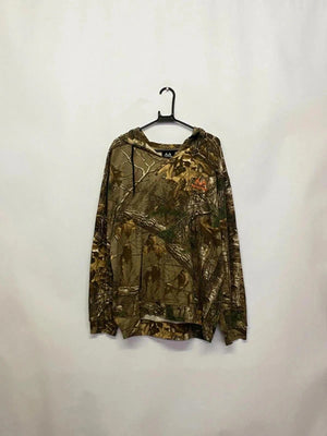 Realtree Camo Print Hoodie with Orange Chest Logo – Men’s L