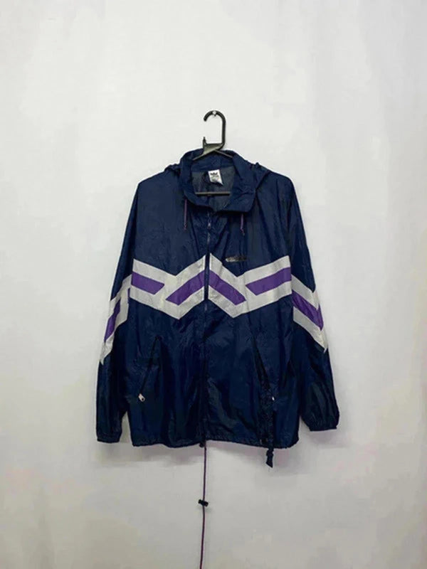 Vintage Adidas Trefoil Windbreaker Jacket – Purple Chevron – Size M (80s/90s)