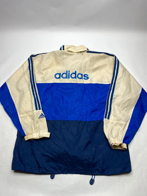 Vintage Adidas Men's Windbreaker Jacket Blue and Cream