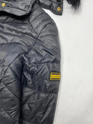 Barbour Black Quilted Hooded Jacket with Faux Fur Trim