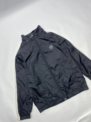 Nike Men's Black Windbreaker Jacket with White Stripe Detail