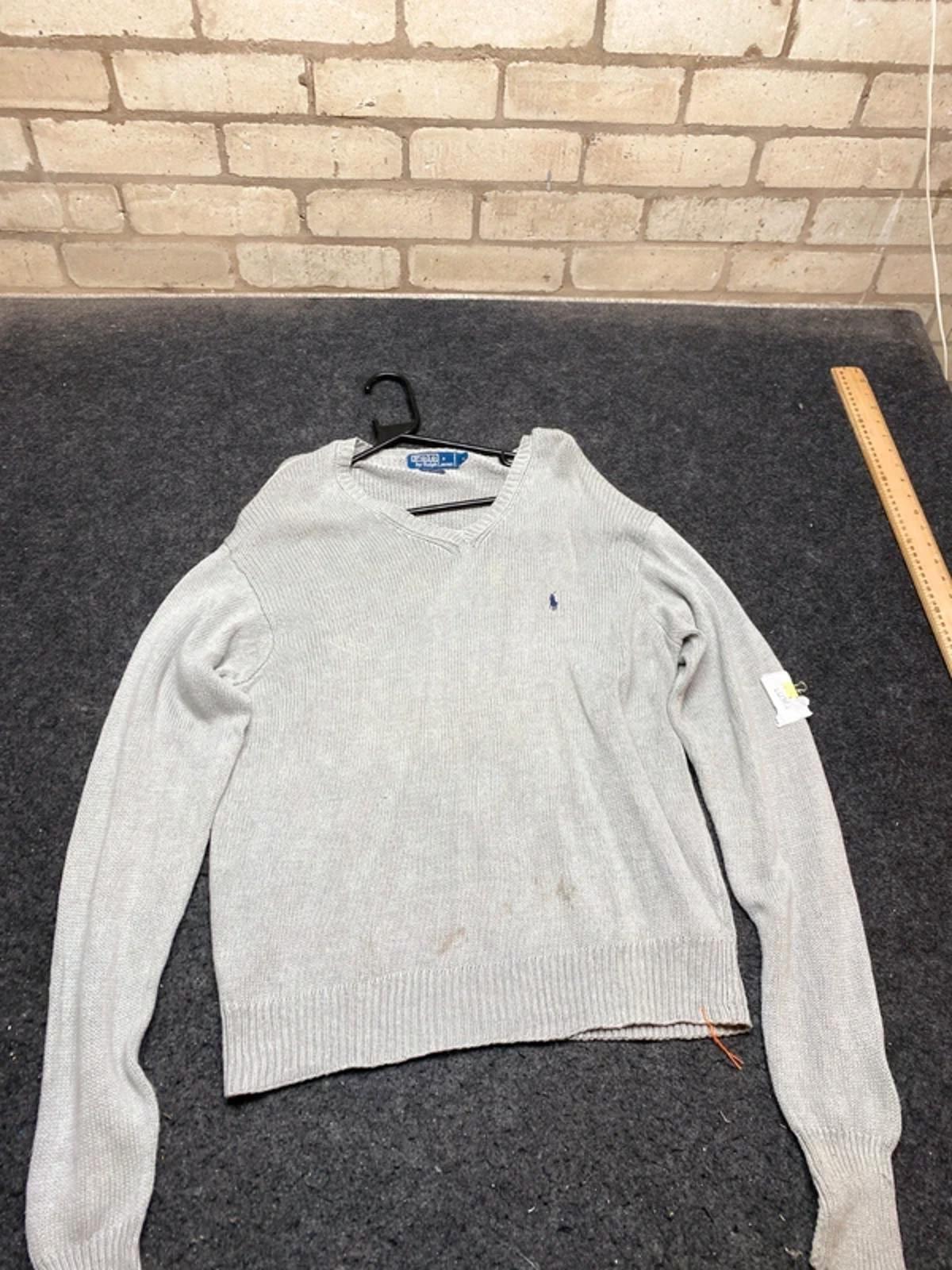 Polo Ralph Lauren Linen Cotton Jumper Grey V Neck Knit Men’s L