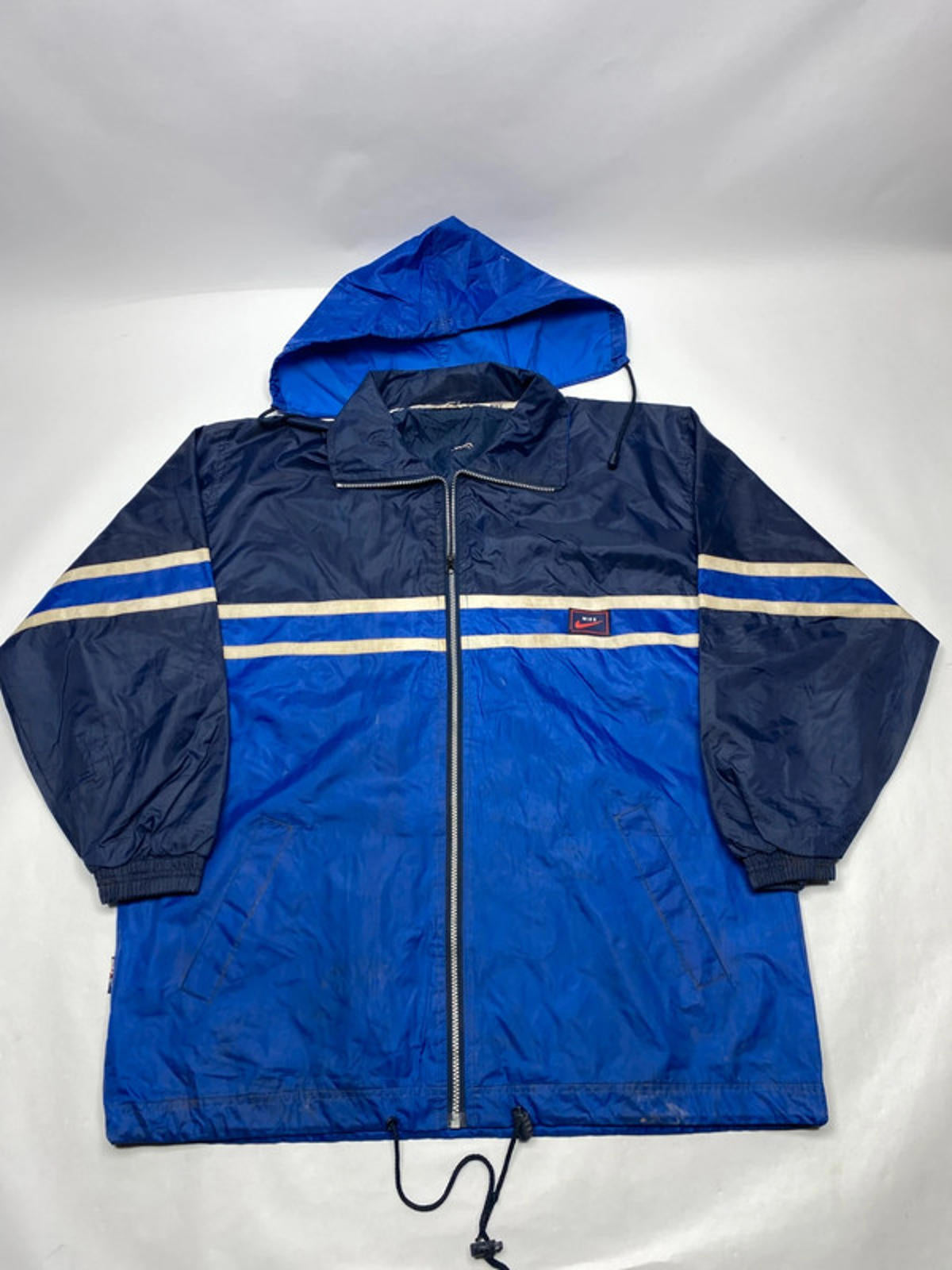 Vintage 90s Blue & Navy Windbreaker Jacket | Hooded | Unisex Medium/Large Fit