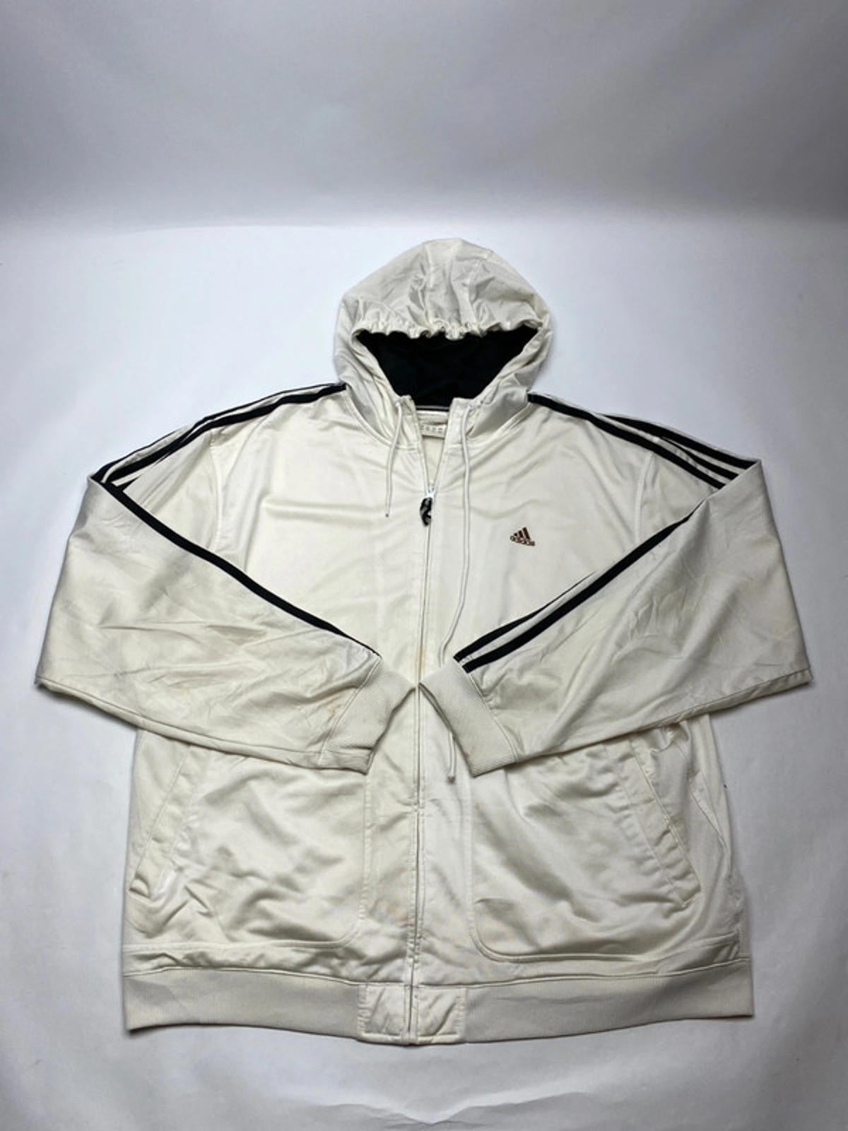Adidas White Full-Zip Hoodie with Black 3-Stripes – Men’s XL