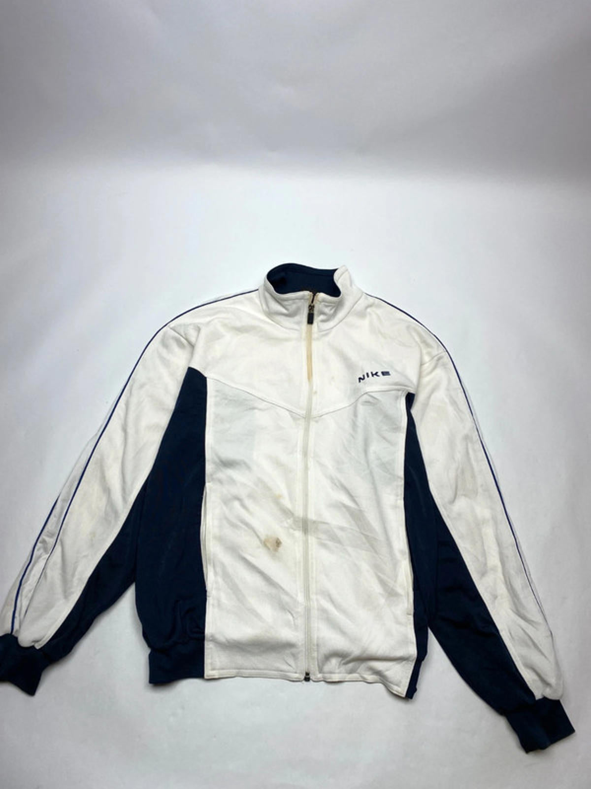 Vintage Nike White and Navy Track Jacket (Men’s S)