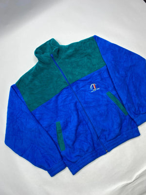 Men's Blue and Green Fleece Jacket with Full Zip