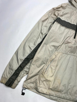 Adidas Vintage Beige & Grey 1/2 Zip Hooded Windbreaker Jacket