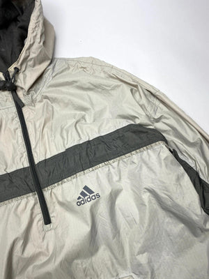 Adidas Vintage Beige & Grey 1/2 Zip Hooded Windbreaker Jacket