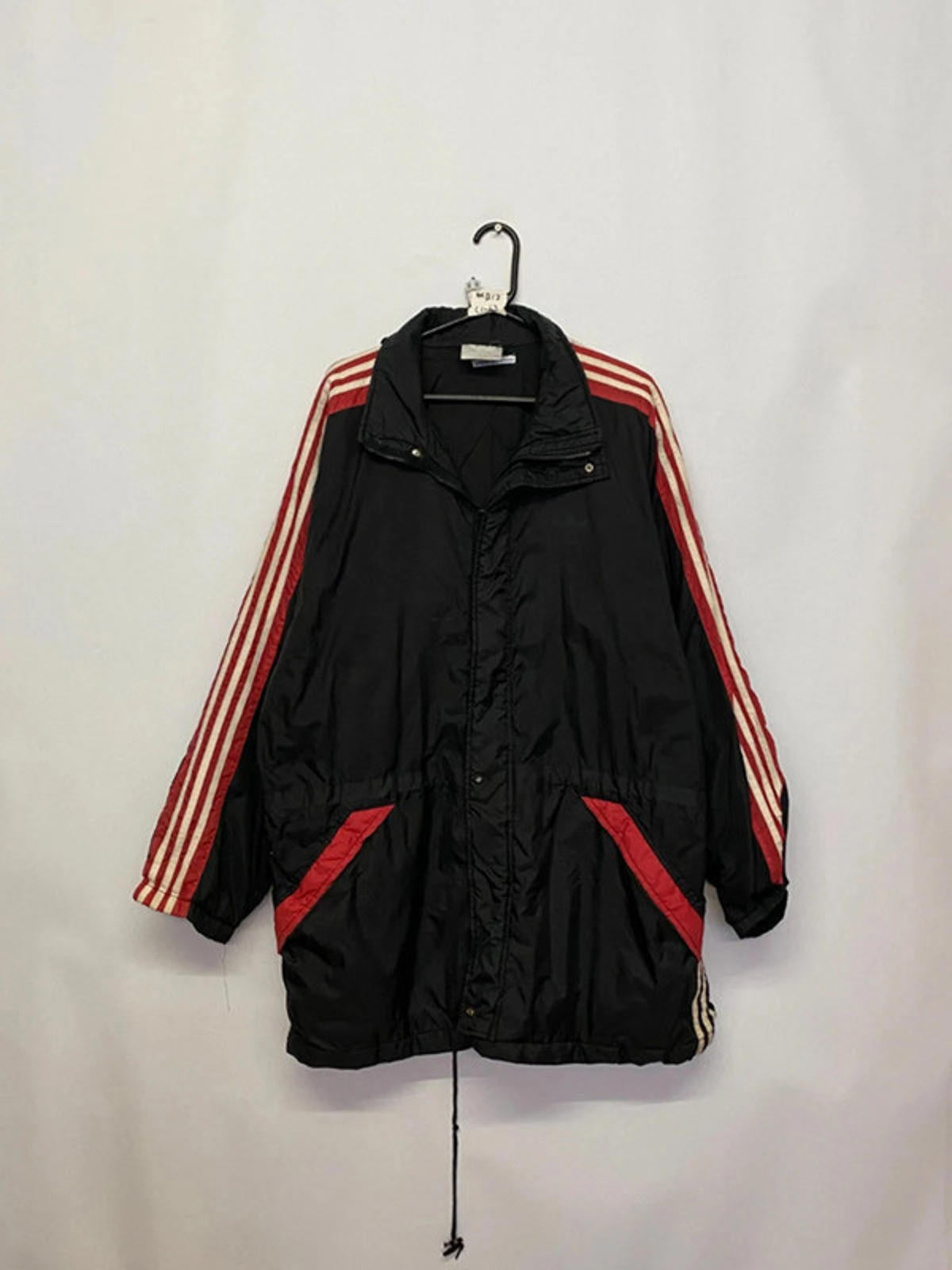 Adidas Originals Vintage Black Padded Jacket with Red 3-Stripes