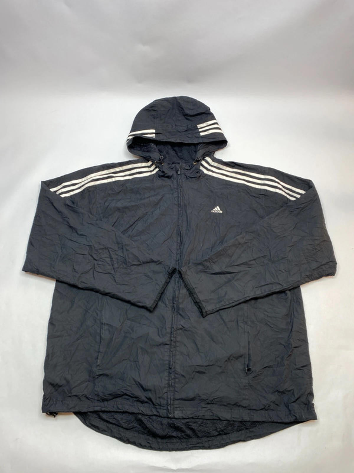 Adidas Black 3-Stripes Hooded Windbreaker Jacket