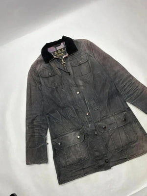 Barbour Waxed Jacket Brown Corduroy Collar – Size UK 10 / EU 36