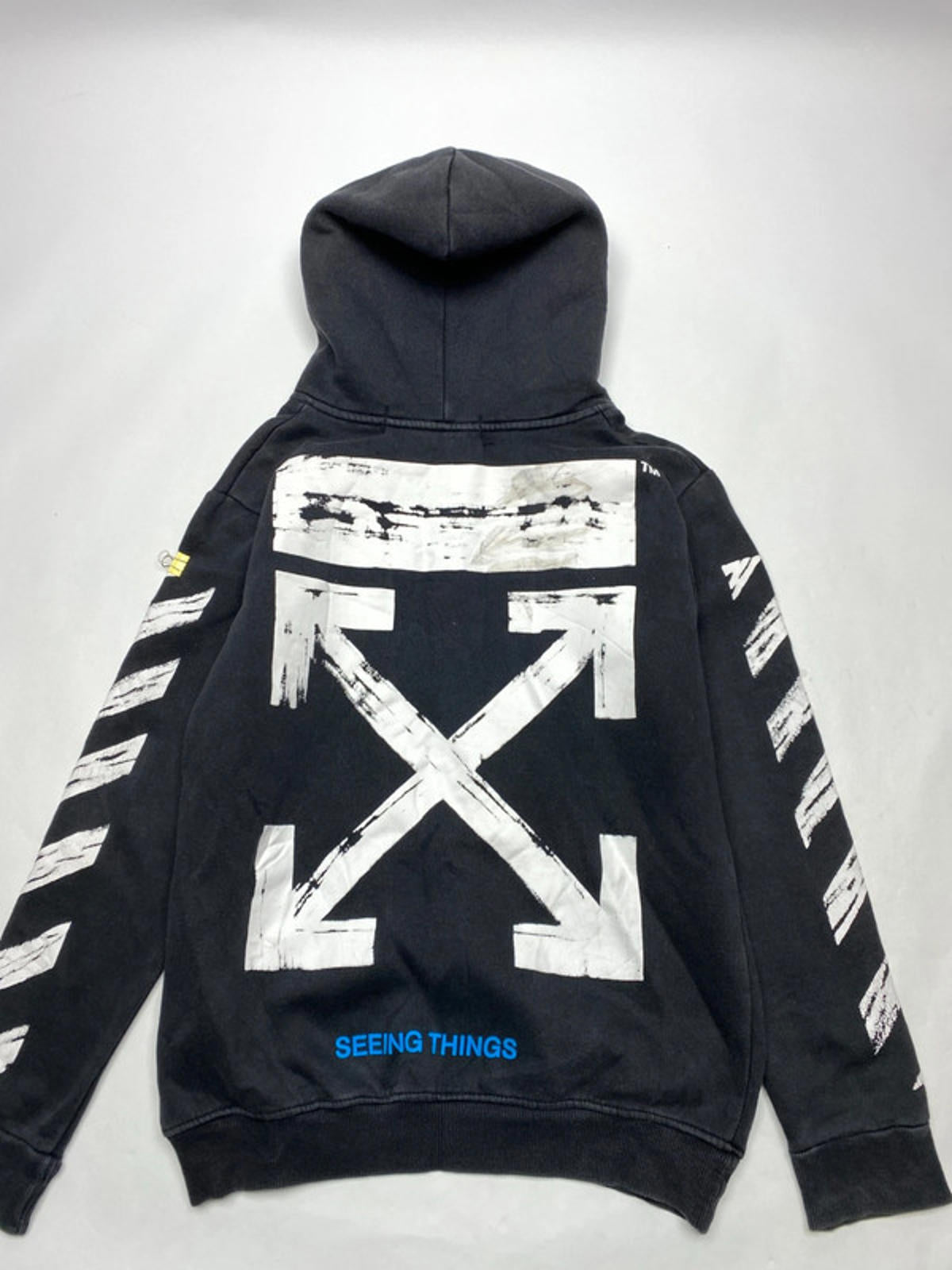 Off-White Inspired Black Hoodie with White Stripe Print (Men’s L)
