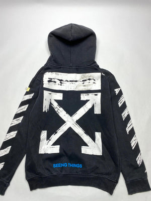 Off-White Inspired Black Hoodie with White Stripe Print (Men’s L)