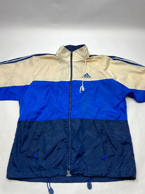 Vintage Adidas Men's Windbreaker Jacket Blue and Cream