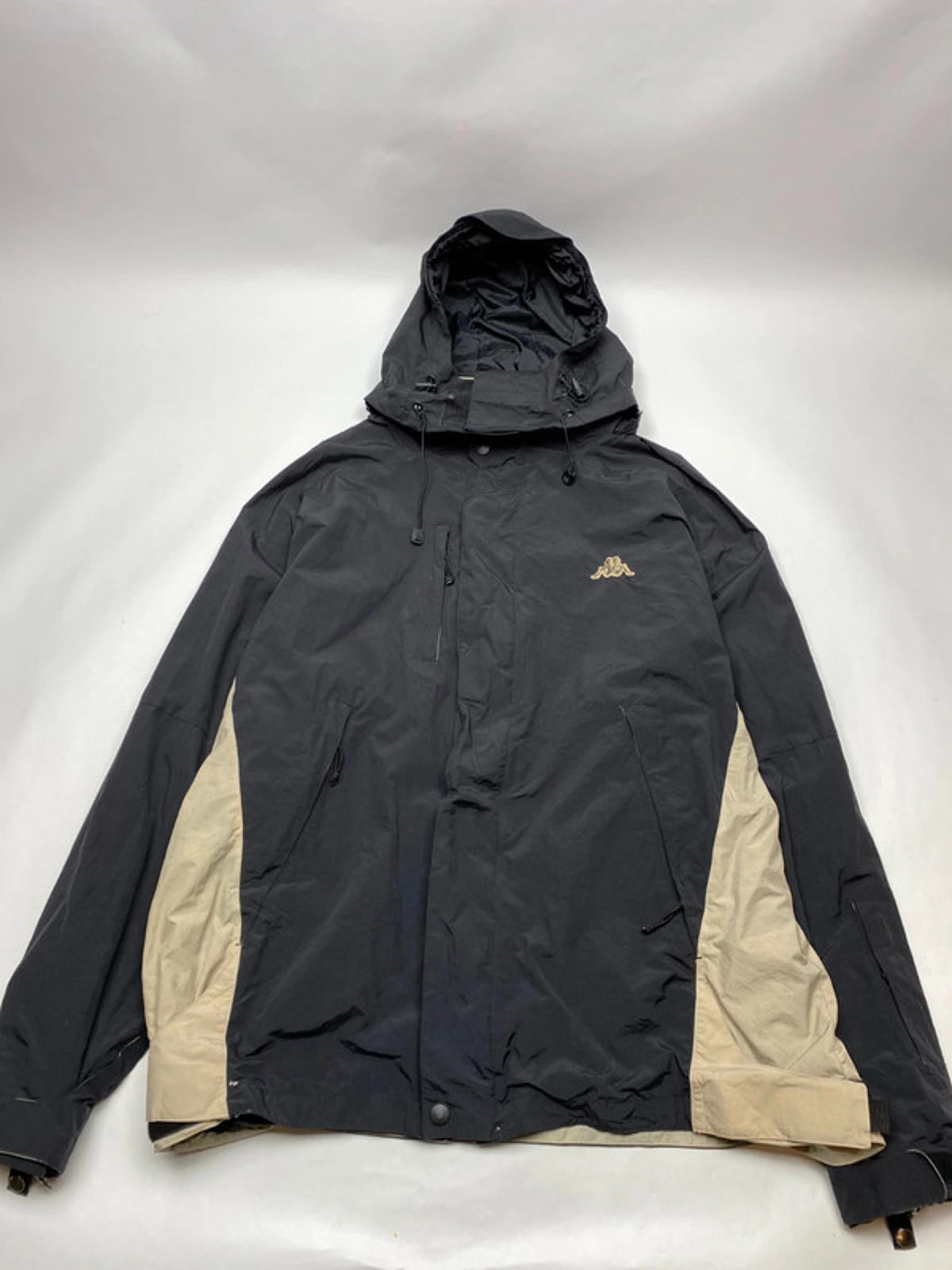 Kappa Black and Beige Hooded Windbreaker Jacket