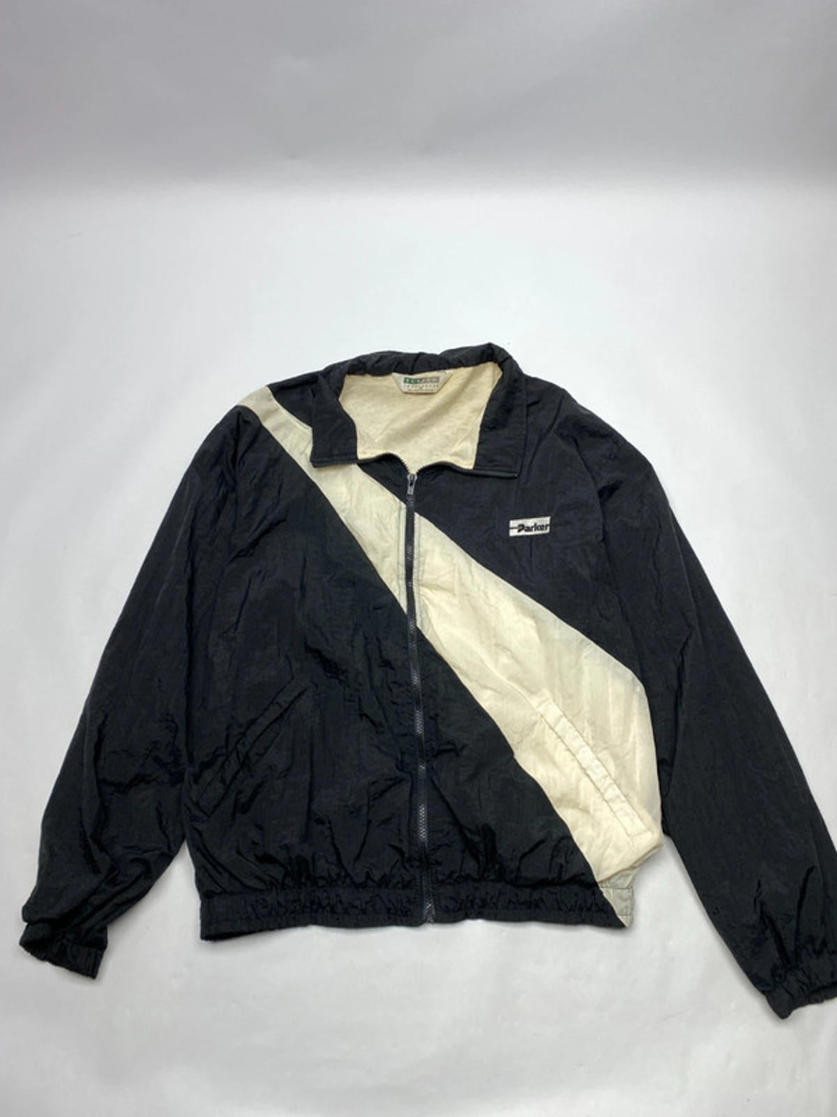 Vintage Parker Men's Windbreaker Jacket Black and Cream