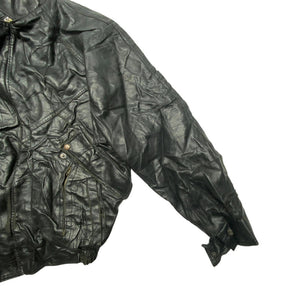 Black Leather Bomber Jacket Men's Large