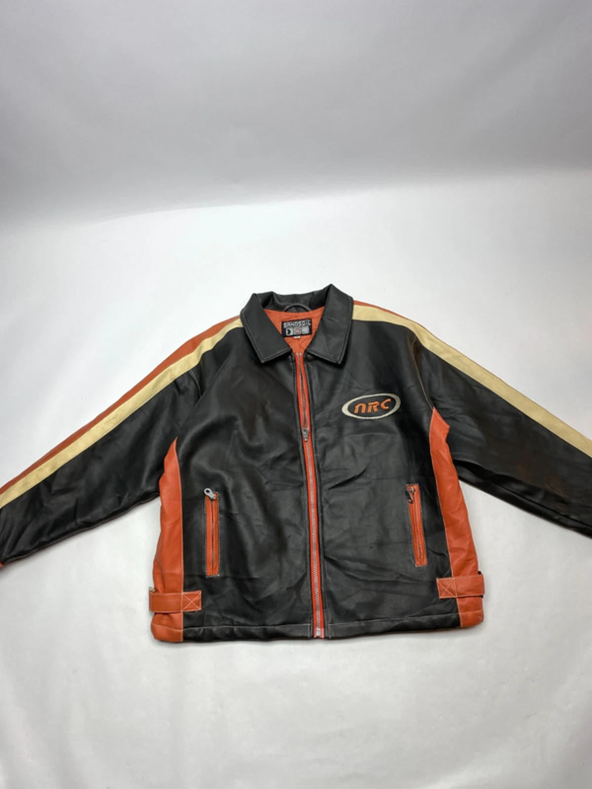 Vintage Sandsoil NRC Moto Leather Jacket – Black/Orange – Size 152