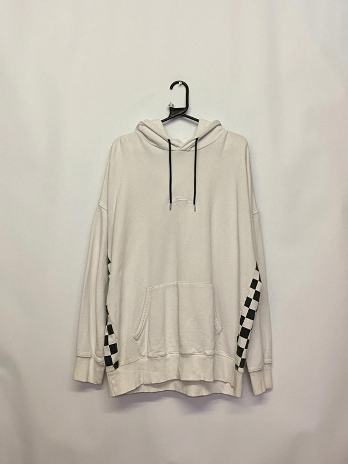 Quiksilver White Hoodie with Checkerboard Sleeve Detail