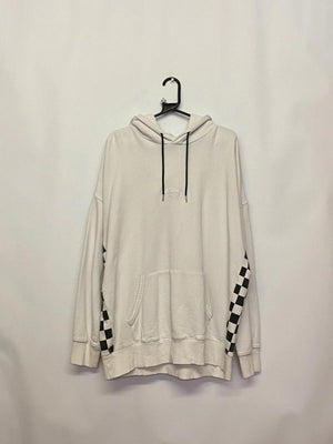 Quiksilver White Hoodie with Checkerboard Sleeve Detail