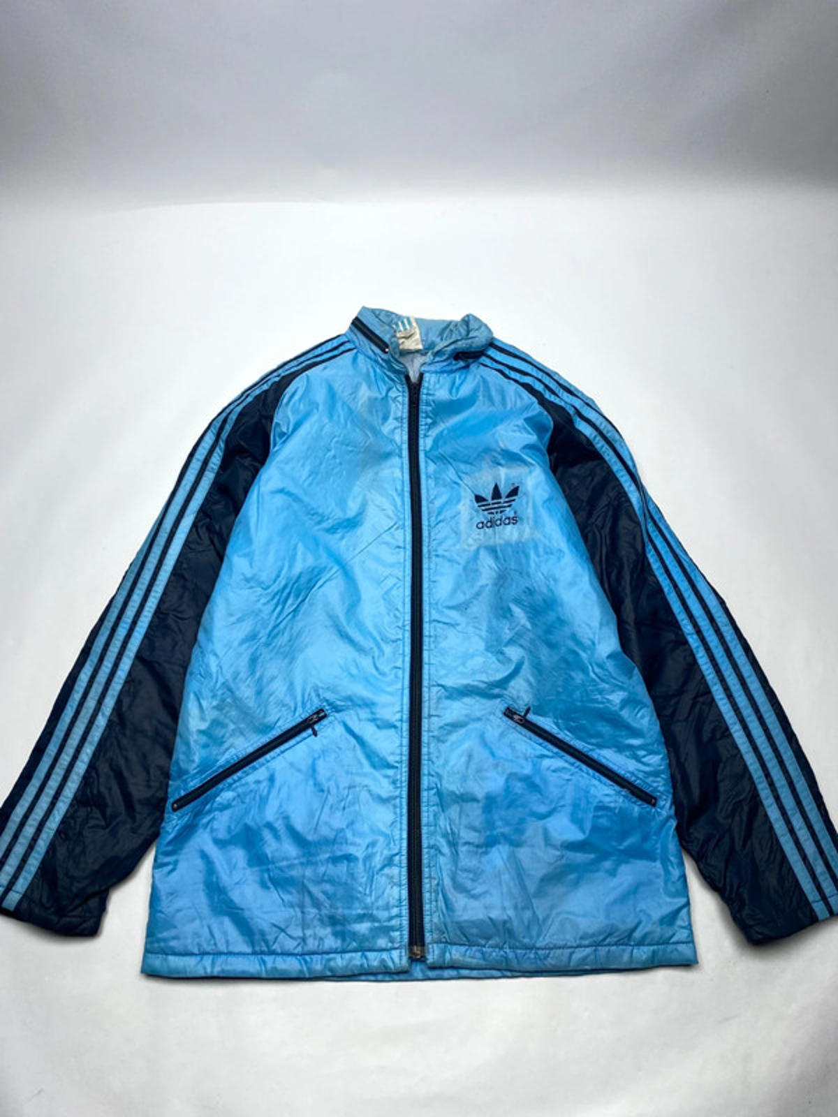 Adidas Originals Vintage Blue Trefoil Puffer Windbreaker Jacket