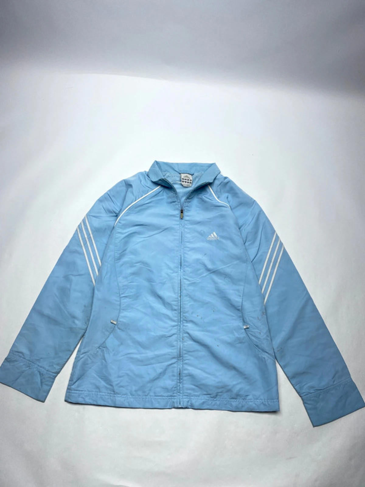 Adidas Light Blue 3-Stripe Women’s Track Jacket – Size L (UK 14)