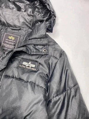 Alpha Industries Black Hooded Puffer Jacket – Size L