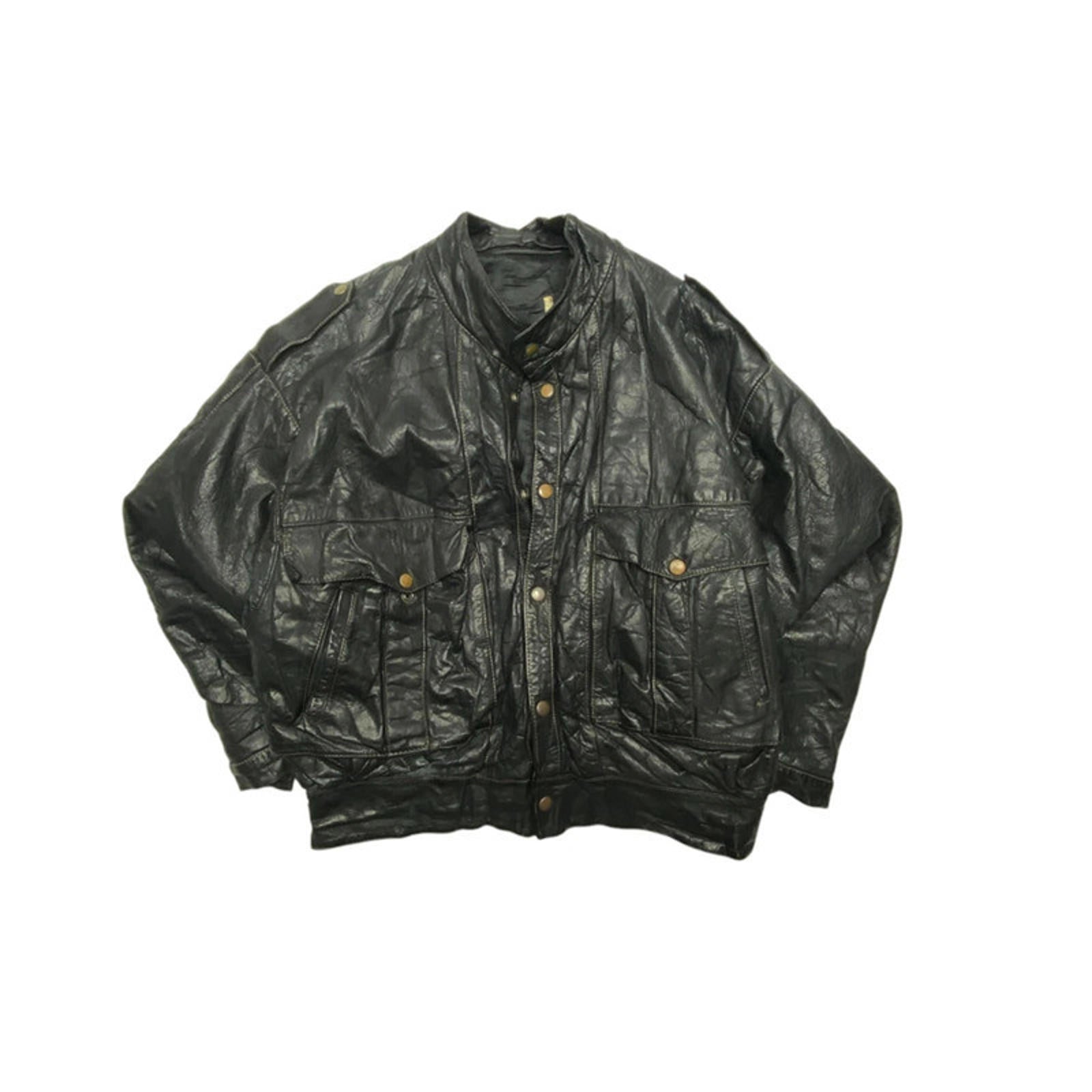 Black Leather Bomber Jacket Men's Large