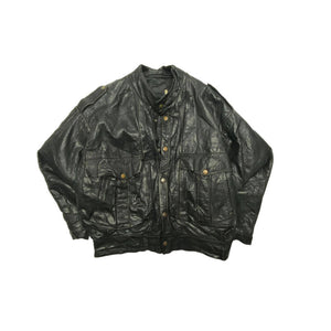 Black Leather Bomber Jacket Men's Large