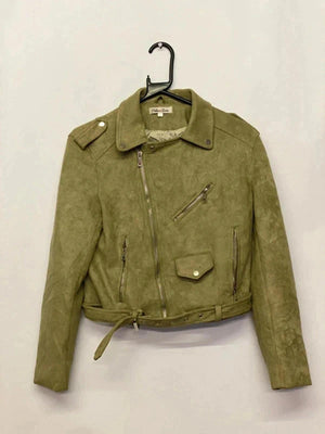 Lulu Love Women's Olive Green Suede Biker Jacket Size L