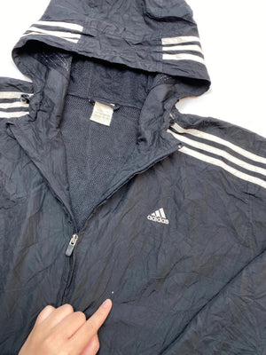 Adidas Black 3-Stripes Hooded Windbreaker Jacket