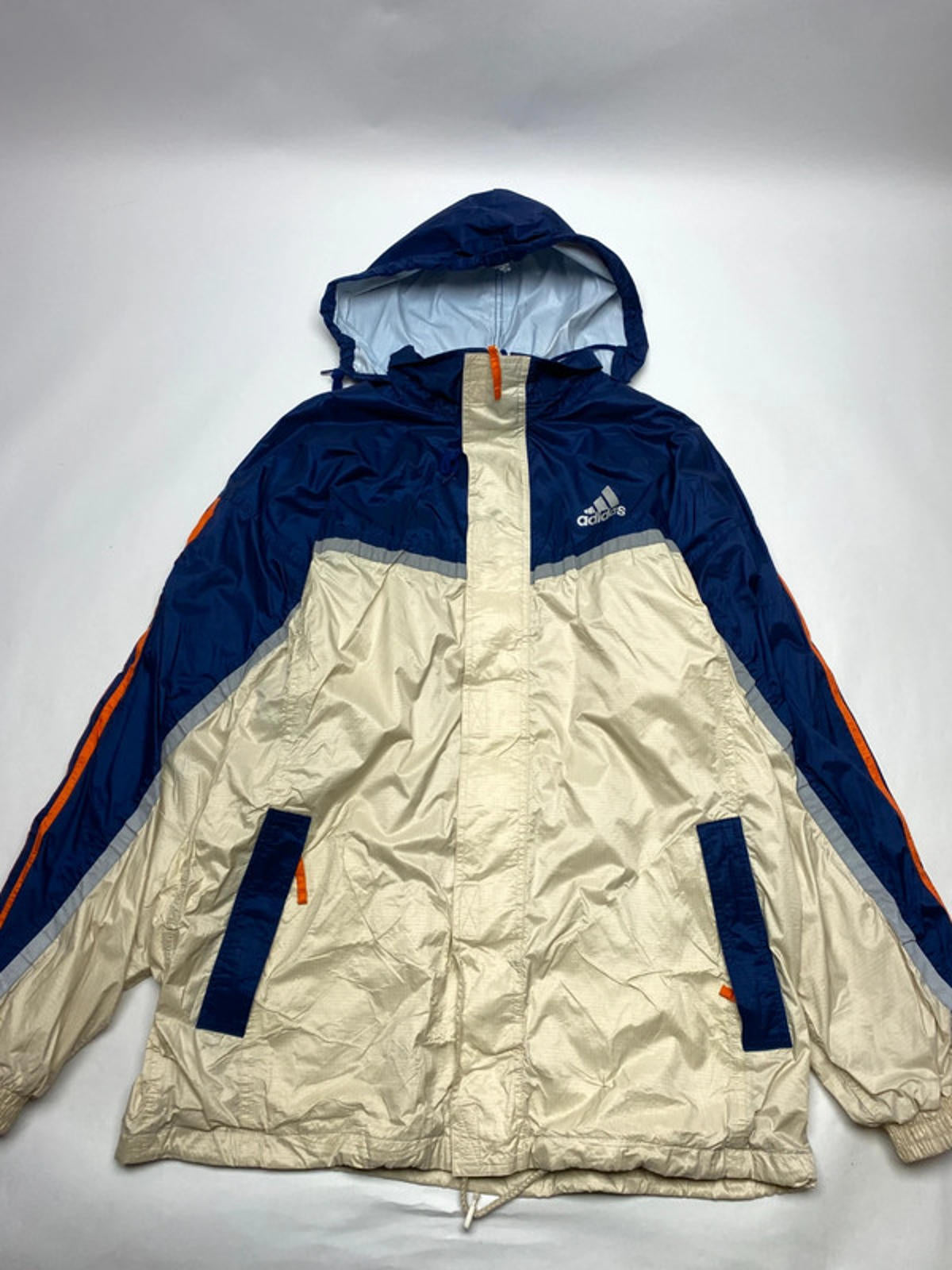 Vintage Adidas Blue & Cream Hooded Windbreaker Jacket (Men’s L)