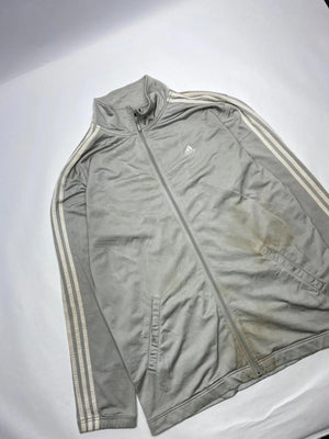 Adidas Grey 3-Stripes Track Jacket – L – Vintage Style