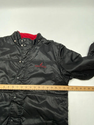 Vintage Nautica Black Puffer Jacket Red Lining Youth XL (Fits Men’s S/M)
