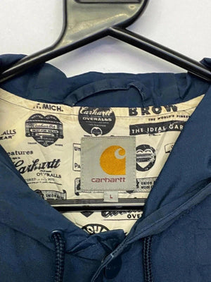 Carhartt Men's Hooded Windbreaker Jacket Navy and Beige Large