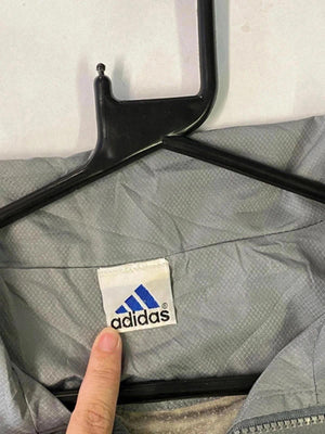 Adidas Men's Windbreaker Jacket Grey and Black with Striped Sleeves