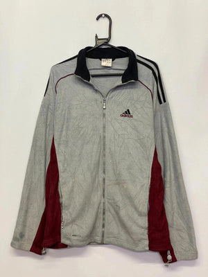 Adidas Grey & Burgundy Full-Zip Track Jacket – Size L