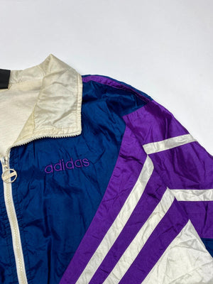Vintage Adidas 90s Colourblock Track Jacket – Blue / Purple / Cream – Size D9 (Large)