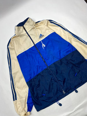 Vintage Adidas Men's Windbreaker Jacket Blue and Cream