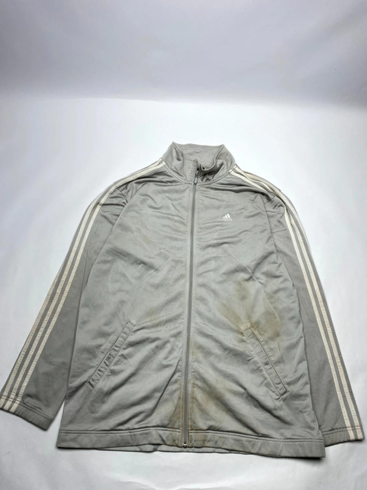 Adidas Grey 3-Stripes Track Jacket – L – Vintage Style