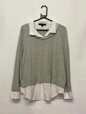 Tommy Hilfiger Grey & White Layered Long Sleeve Top