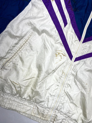 Vintage Adidas 90s Colourblock Track Jacket – Blue / Purple / Cream – Size D9 (Large)