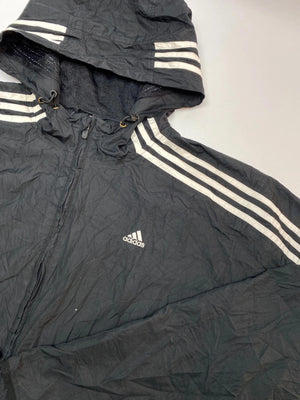 Adidas Black 3-Stripes Hooded Windbreaker Jacket