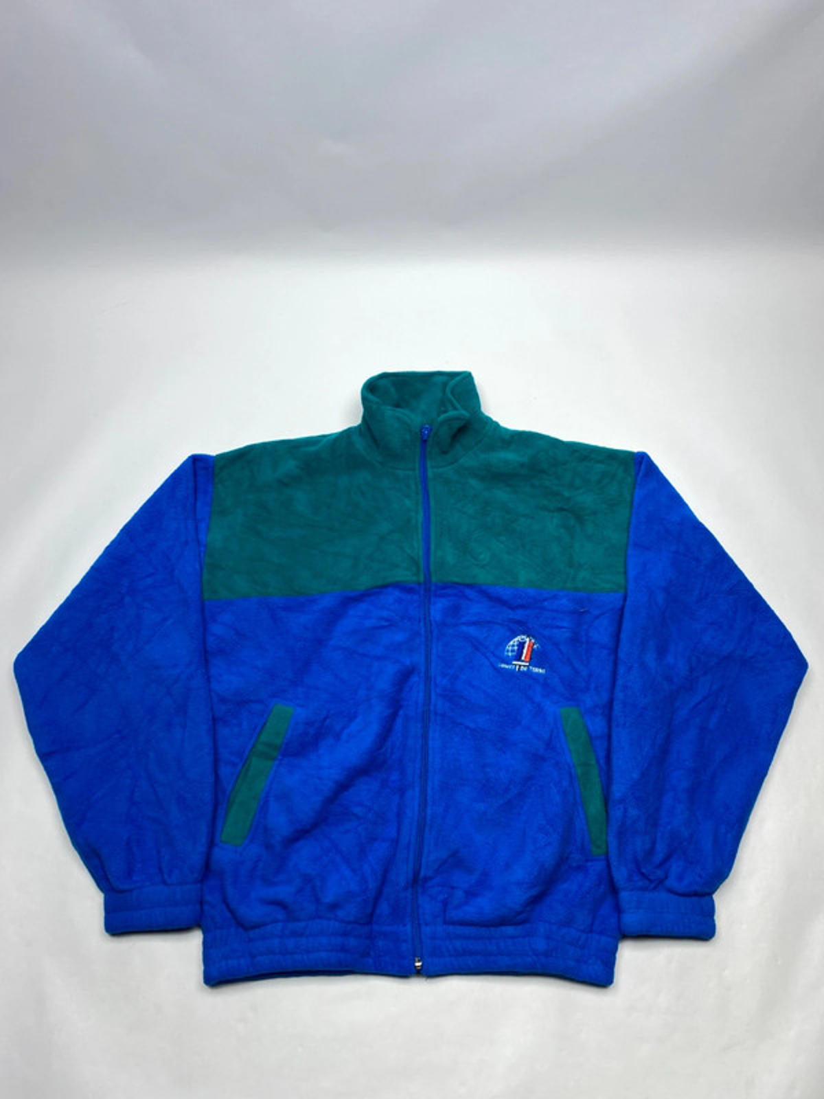 Men's Blue and Green Fleece Jacket with Full Zip