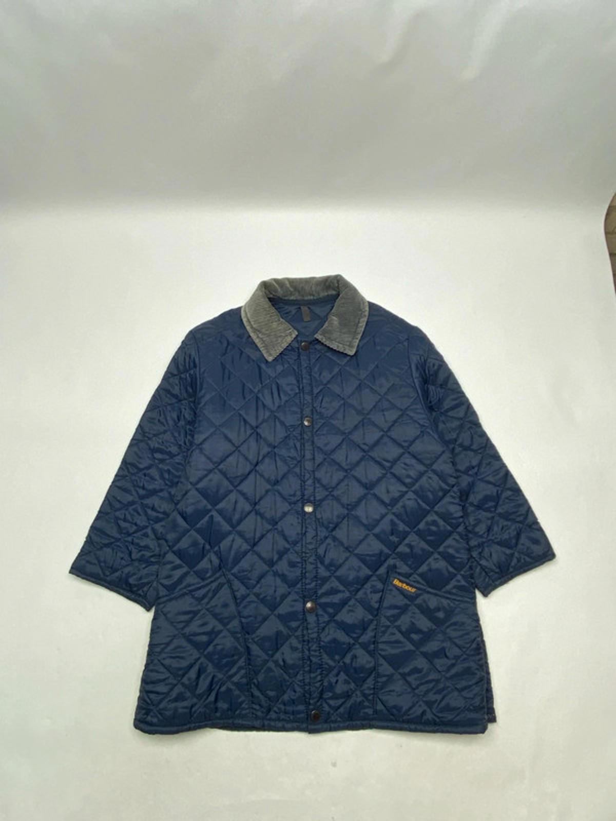 Barbour Navy Quilted Jacket Corduroy Collar Made in England Men’s S