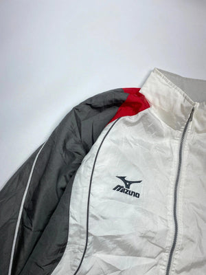 Mizuno Vintage White, Grey & Red Full-Zip Windbreaker Jacket