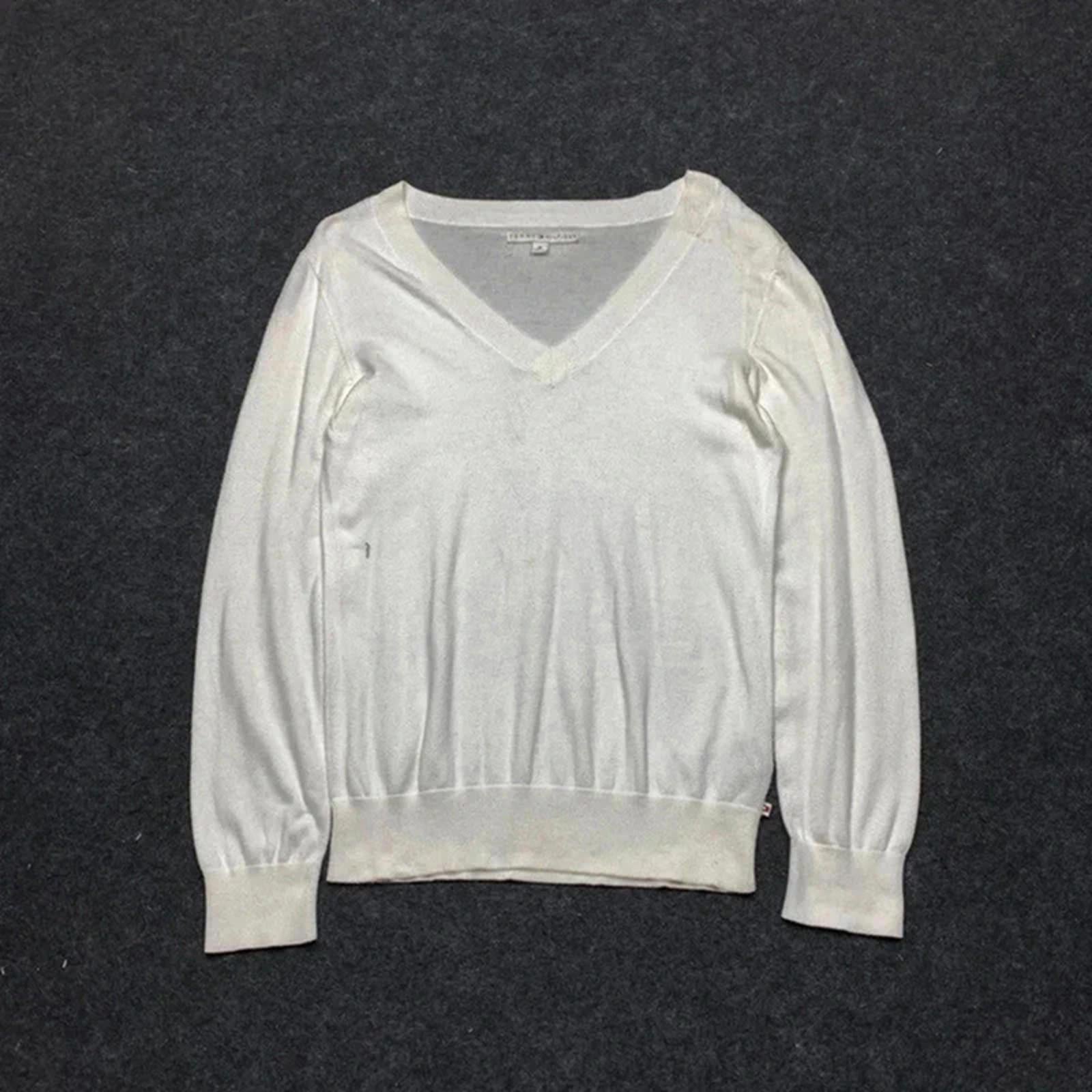 Tommy Hilfiger White V-neck Jumper Women's Medium