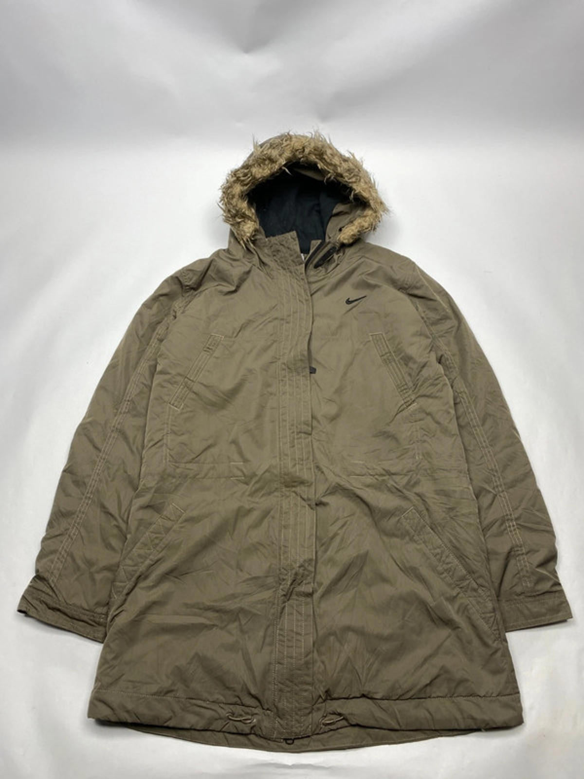 Nike Khaki Parka Jacket with Faux Fur Hood