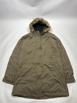 Nike Khaki Parka Jacket with Faux Fur Hood