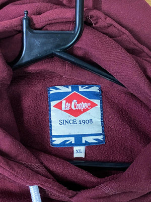 Burgundy Minimalist Hoodie with Cream Drawstrings Size L